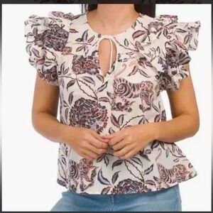 House‎ of Harlow
Revolve 1960 Ruffle
Sleeve Floral Blouse 
Ozzie Ivory size med
